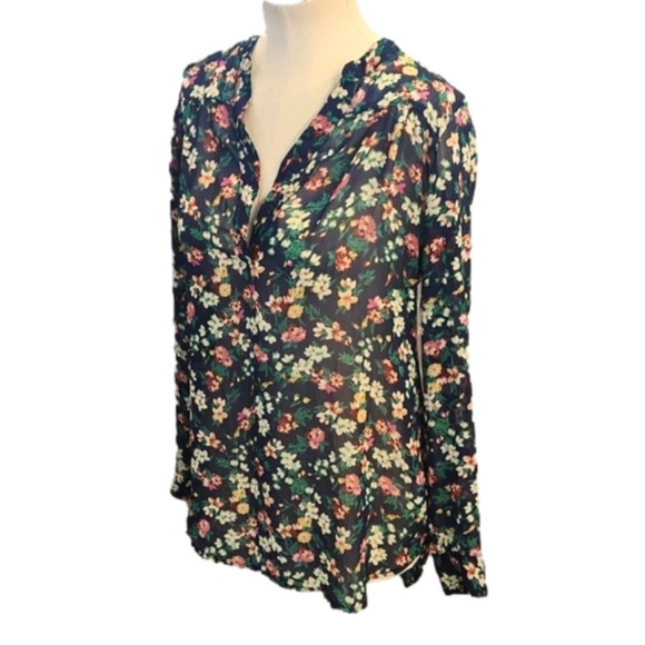 Womens Mossimo navy floral sheer long sleeve top size Small. - Picture 7 of 16